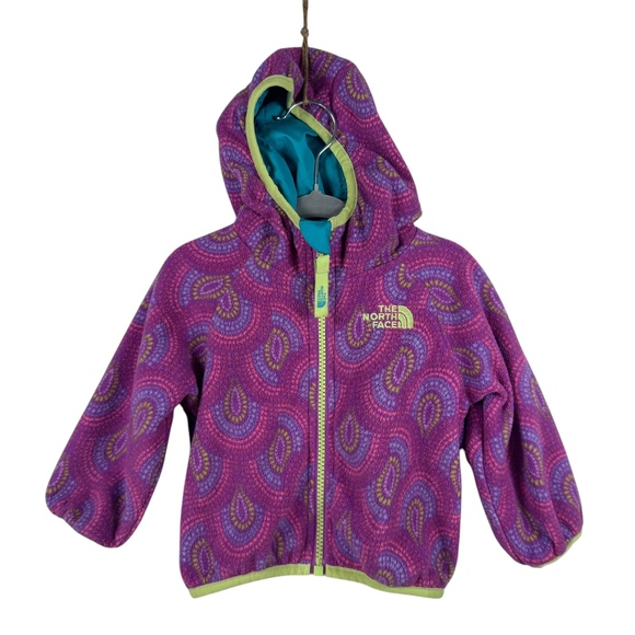 The North Face Reversible Fleece Jacket‎ Hooded Puffer Purple Baby 6-12 M READ - Picture 1 of 12